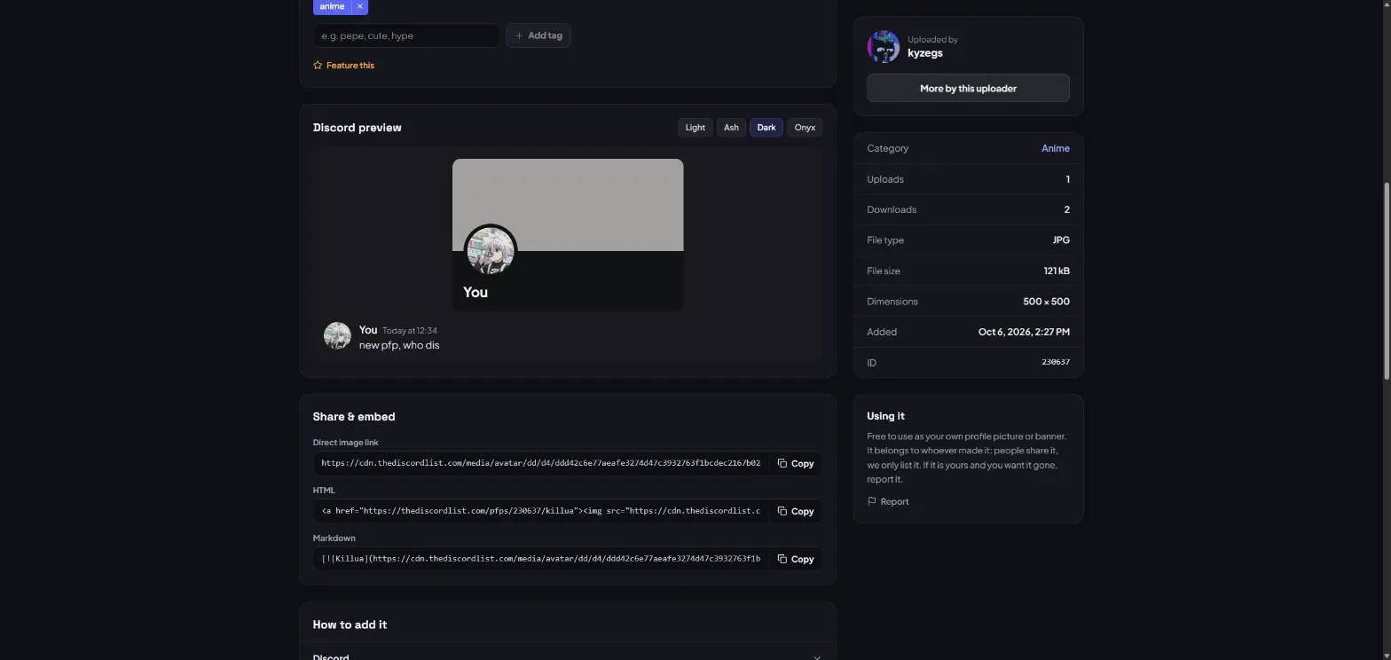 The Discord preview and share options