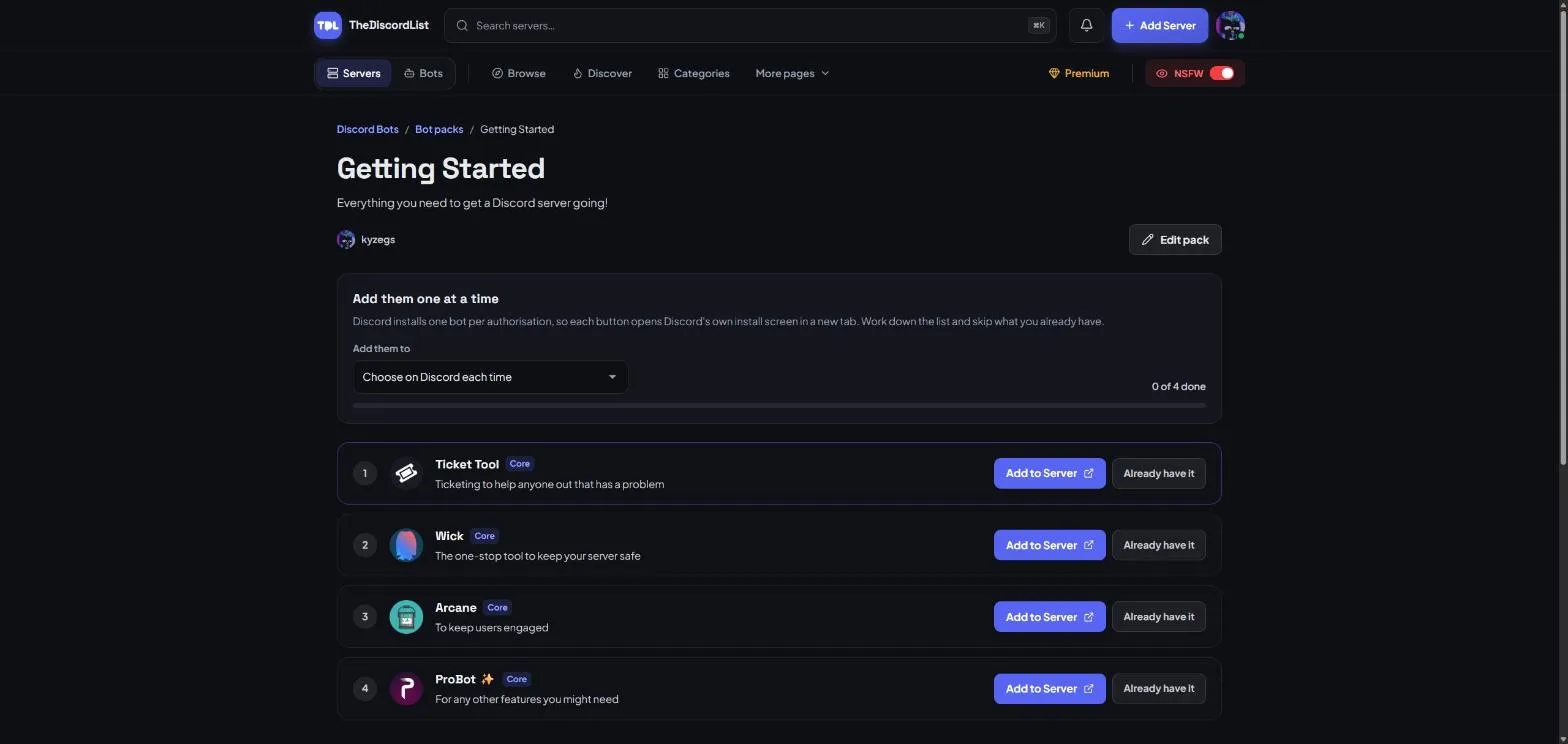 Adding a pack's bots one at a time