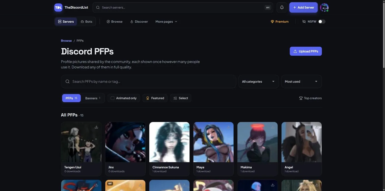 The Discord PFP directory