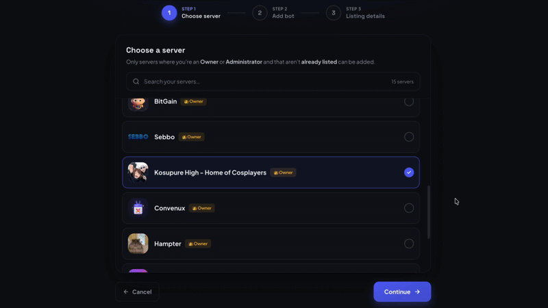 Watch the server listing import walkthrough (GIF)